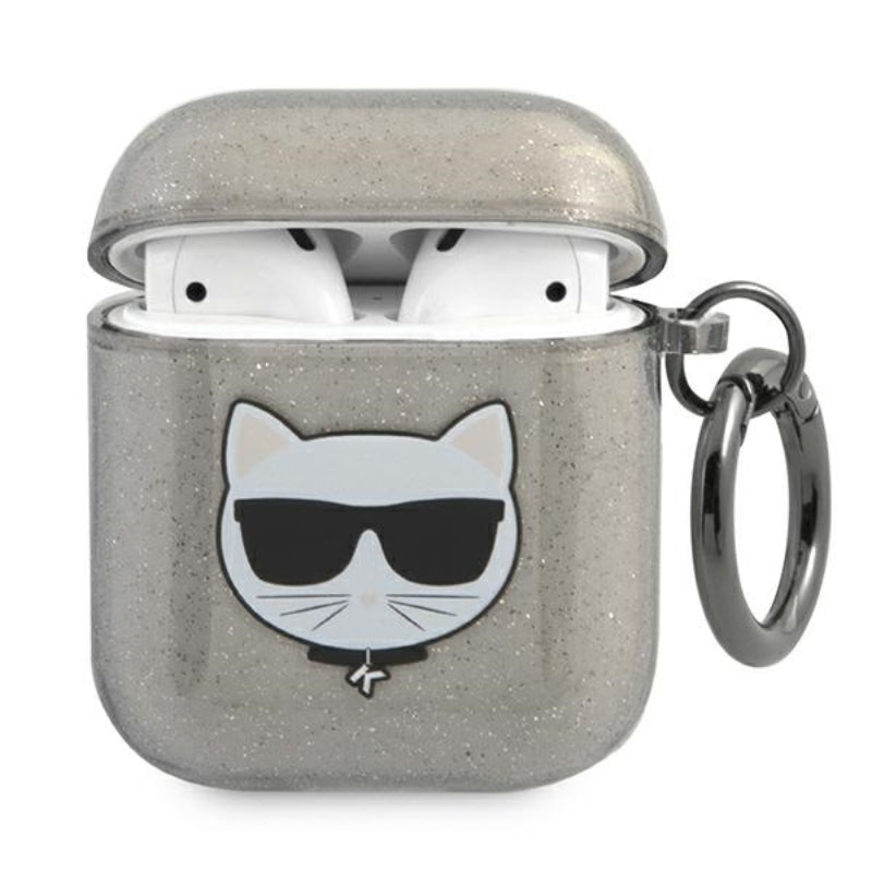 Karl Lagerfeld Choupette Head Glitter – Dėklas Airpods (juodas)