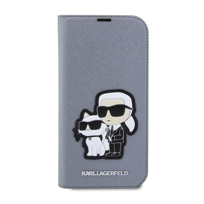 Karl Lagerfeld Booktype NFT Saffiano Karl & Choupette - dėklas skirtas iPhone 14 Pro (sidabrinis)