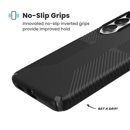 Speck Presidio2 Grip Magnet – Samsung Galaxy S26 MagSafe dėklas (juoda/skalūno pilka/balta)