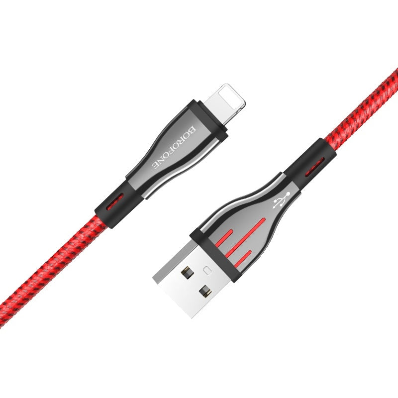 Borofone Highway – 1.2 m USB to Lightning jungties kabelis (juodas / raudonas)