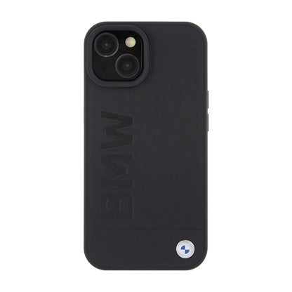 BMW Leather Hot Stamp MagSafe – dėklas, skirtas iPhone 15 Plus (juodas)