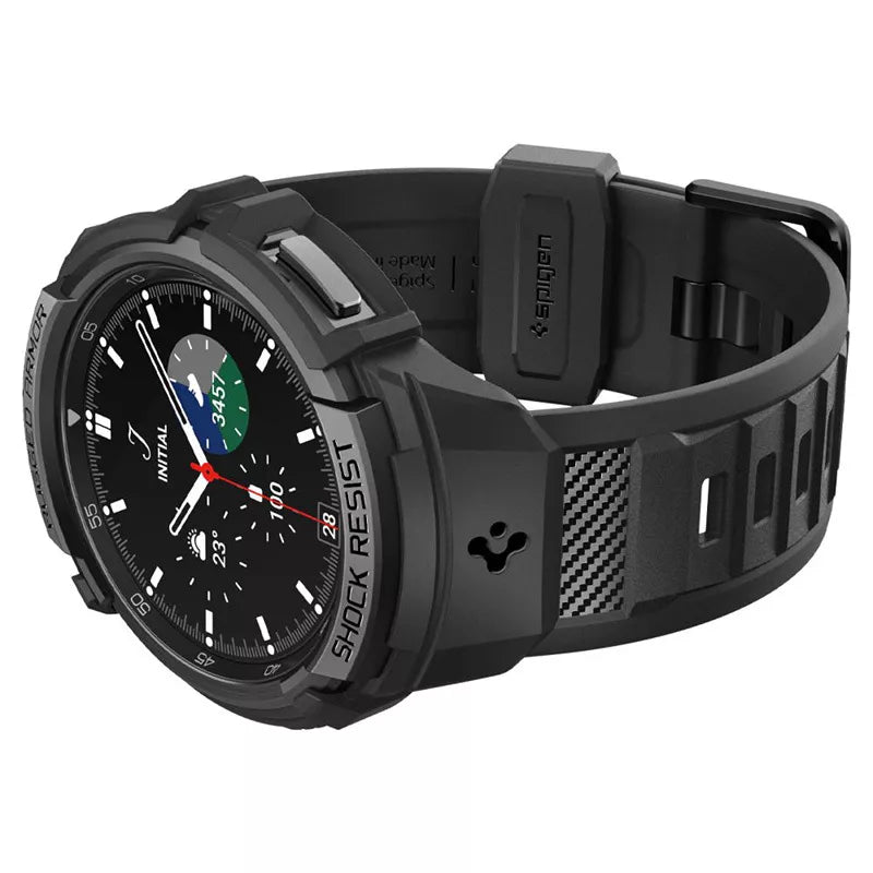 Spigen Rugged Armor Pro - dirželis + dėklas, skirtas „Samsung Galaxy Watch 6 Classic 47 mm“ (juoda)
