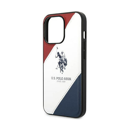 US Polo Assn Tricolor Embossed – Dėklas, skirtas iPhone 14 Pro (Baltas)