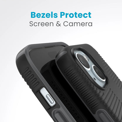 Speck Candyshell Grip MagSafe dėklas - iPhone 17e / 16e / 15 / 14 / 13 (Juodas / Skalūno pilkos)