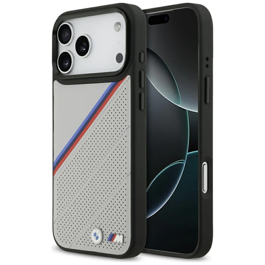 BMW M Tricolor Metalinis logotipas MagSafe - iPhone 17 Pro Max dėklas (pilkas)