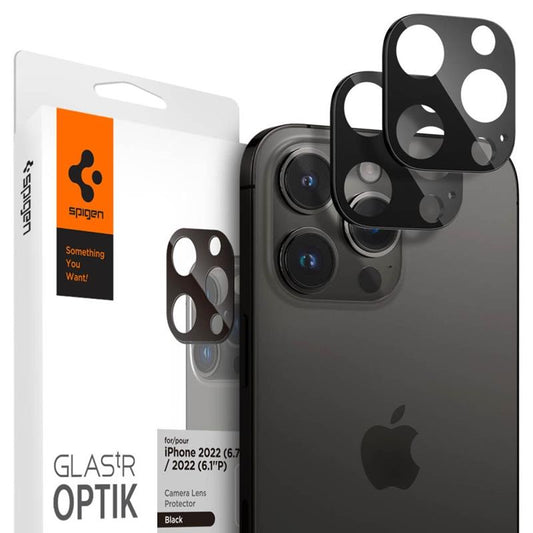 Spigen Optik.TR kameros objektyvo apsauga (2 vnt.) – objektyvo apsaugos stiklas, skirtas iPhone 16 Pro / 16 Pro Max / 15 Pro / 15 Pro Max / 14 Pro / 14 Pro Max (juodos spalvos)