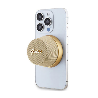 Guess magnetinis „Script“ metalinis logotipas – „Bluetooth“ garsiakalbis V5.3 (auksinis)