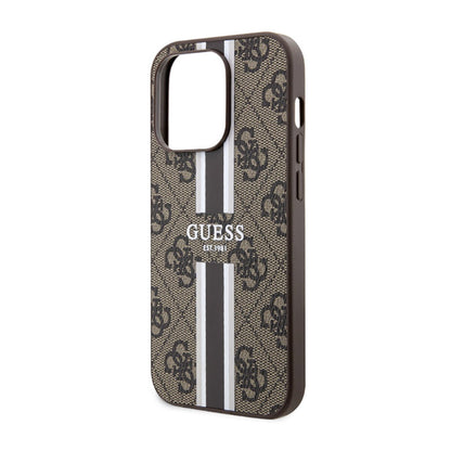Guess 4G Printed Stripes MagSafe - dėklas, skirtas iPhone 14 Pro Max (rudas)