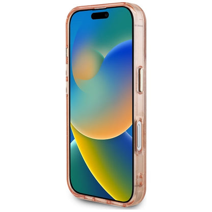 Guess IML Metal Glitter 4G apskritimas trikampis MagSafe – dėklas, skirtas „iPhone 16“ (rožinis)