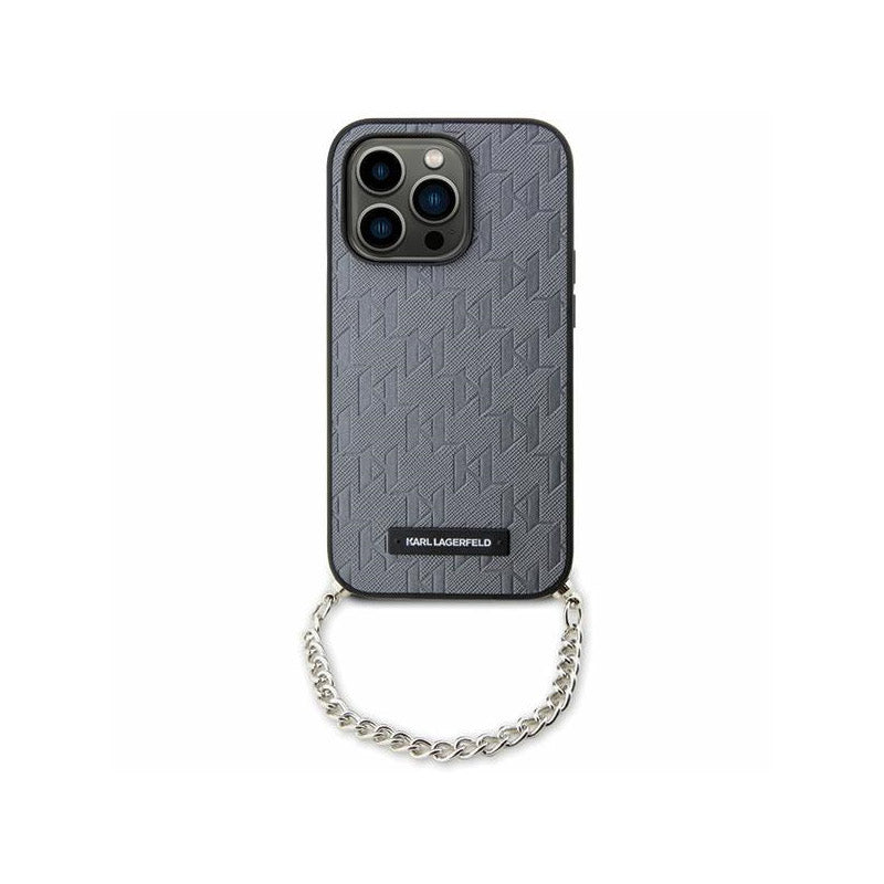 Karl Lagerfeld Saffiano Monogram Chain – dėklas iPhone 14 (sidabras)