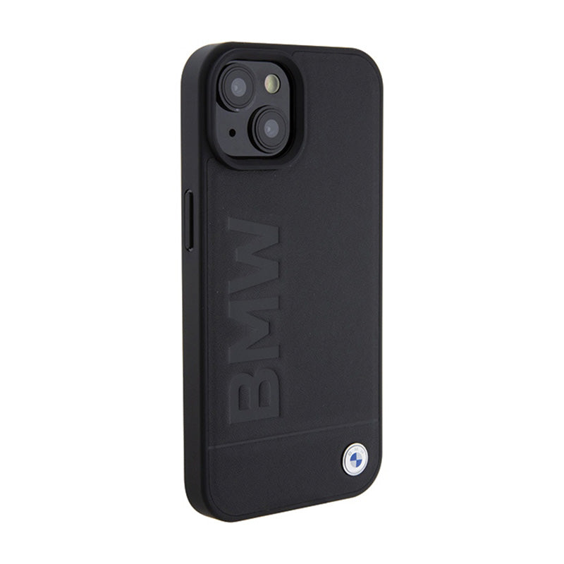 BMW Leather Hot Stamp MagSafe – dėklas, skirtas iPhone 15 Plus (juodas)