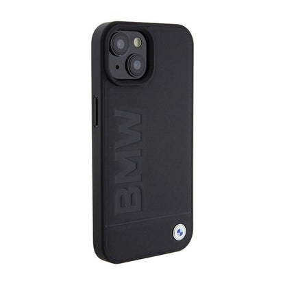 BMW Leather Hot Stamp MagSafe – dėklas, skirtas iPhone 15 Plus (juodas)