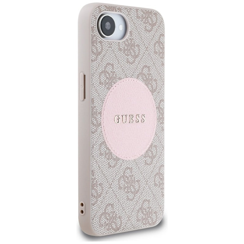 Guess 4G Circle Classic Logo MagSafe – dėklas iPhone 16e (rožinės spalvos)