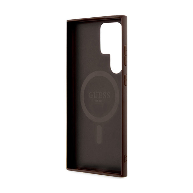 Guess 4G Collection Oda Metalo Logotipas MagSafe - Dėklas Samsung Galaxy S24 Ultra (Rudos spalvos)