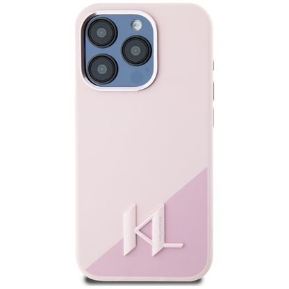 Karl Lagerfeld Silicone Shadow Metal Initial MagSafe – dėklas skirtas iPhone 15 Pro (rožinis)