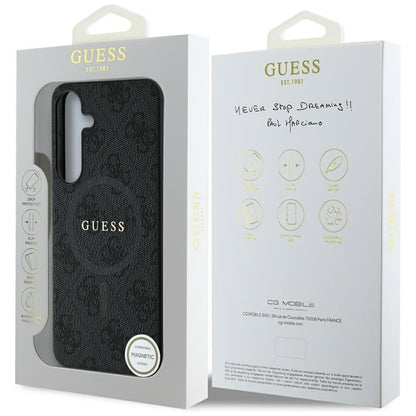 Guess Leather 4G Colored Ring Classic Logo MagSafe – dėklas Samsung Galaxy S25+ (juoda)