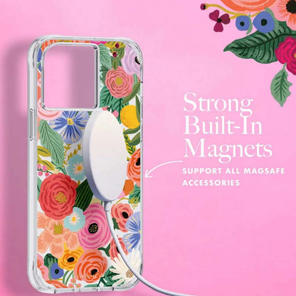 Rifle Paper Clear MagSafe – dėklas, skirtas „iPhone 14 Pro Max“ (Garden Party Blush)