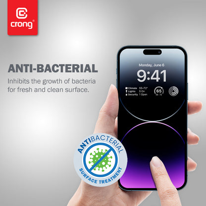 Crong Antibakterinis 3D Armor Glass - 9H grūdintas stiklas visam iPhone 14 Pro Max ekranui + montavimo rėmelis