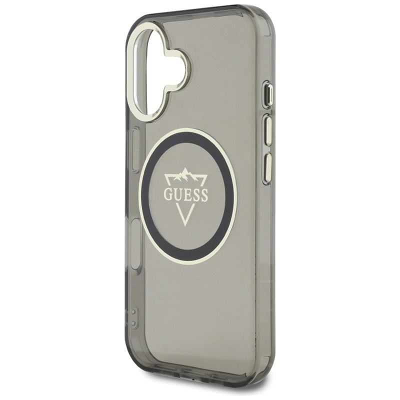 Guess IML Metal Mountain Logo MagSafe – dėklas iPhone 16 (juodas)