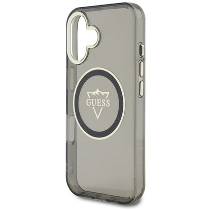 Guess IML Metal Mountain Logo MagSafe – dėklas iPhone 16 (juodas)