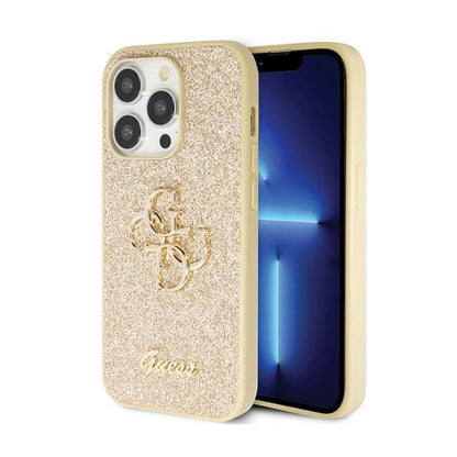 Guess Glitter Script Big 4G – dėklas, skirtas iPhone 14 Pro (auksinis)