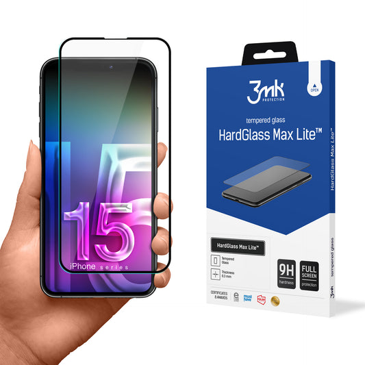 3mk HardGlass Max Lite – grūdintas stiklas „iPhone 15“ (juoda)