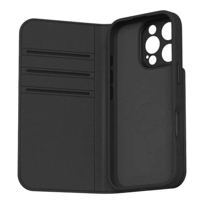 Moshi Overture MagSafe - 3-in-1 atverčiamas odinis dėklas iPhone 16 Pro Max (Anglies juodos)