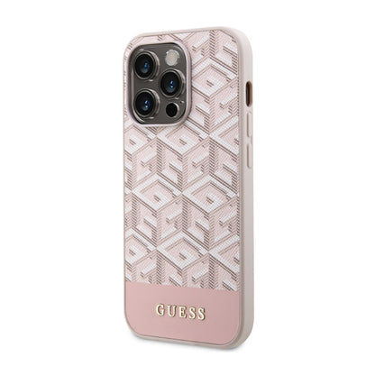 Guess GCube Stripes MagSafe – iPhone 14 Pro dėklas (rožinis)