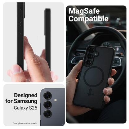 Crong Hybrid Matte Magnetic - MagSafe dėklas, skirtas Samsung Galaxy S25 (Tamsiai mėlynas)