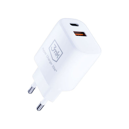 3mk Hyper Charger – USB-A QC 3.0 + USB-C PD 20W sieninis įkroviklis (baltas)