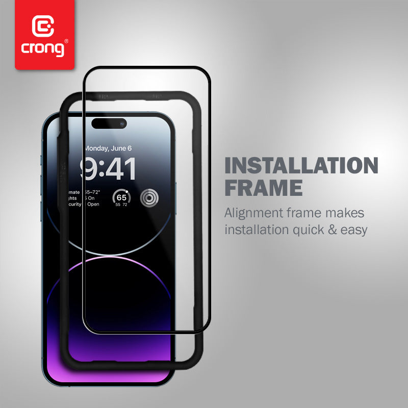 Crong Antibakterinis 3D Armor Glass - 9H grūdintas stiklas visam iPhone 14 Pro Max ekranui + montavimo rėmelis