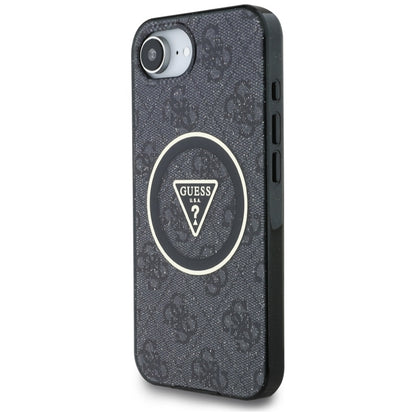 Guess IML Metal Glitter 4G Circle Triangle MagSafe – dėklas, skirtas iPhone 16e (juodas)