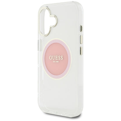 Guess IML Metal Colored Circle Classic Logo MagSafe – dėklas iPhone 16 (rožinis)