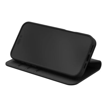 Moshi Overture MagSafe - 3-in-1 atverčiamas odinis dėklas iPhone 16 Pro Max (Anglies juodos)