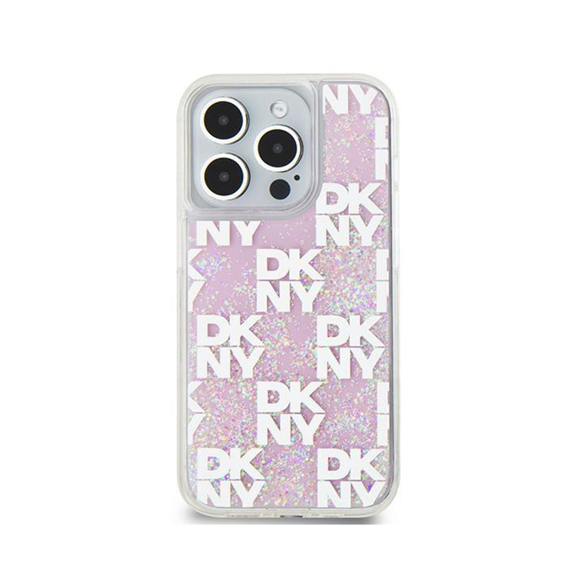 DKNY Liquid Glitter Multilogo – dėklas iPhone 15 Pro (rožinis)
