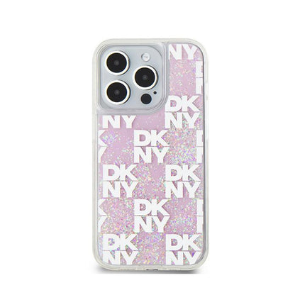 DKNY Liquid Glitter Multilogo – dėklas iPhone 15 Pro (rožinis)