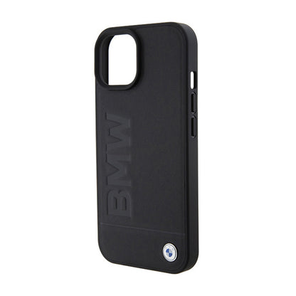 BMW Leather Hot Stamp MagSafe – dėklas, skirtas iPhone 15 Plus (juodas)
