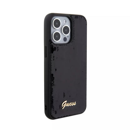 Guess Sequin Script Metal - dėklas skirtas iPhone 15 Pro (juodas)