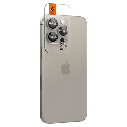 Spigen Optik Pro GLAS.TR EZ Fit kameros apsauga, 2 vnt. - Apsauginis lęšio stiklas, skirtas iPhone 17 Pro / 17 Pro Max / iPhone 15 Pro / 15 Pro Max / iPhone 14 Pro / 14
