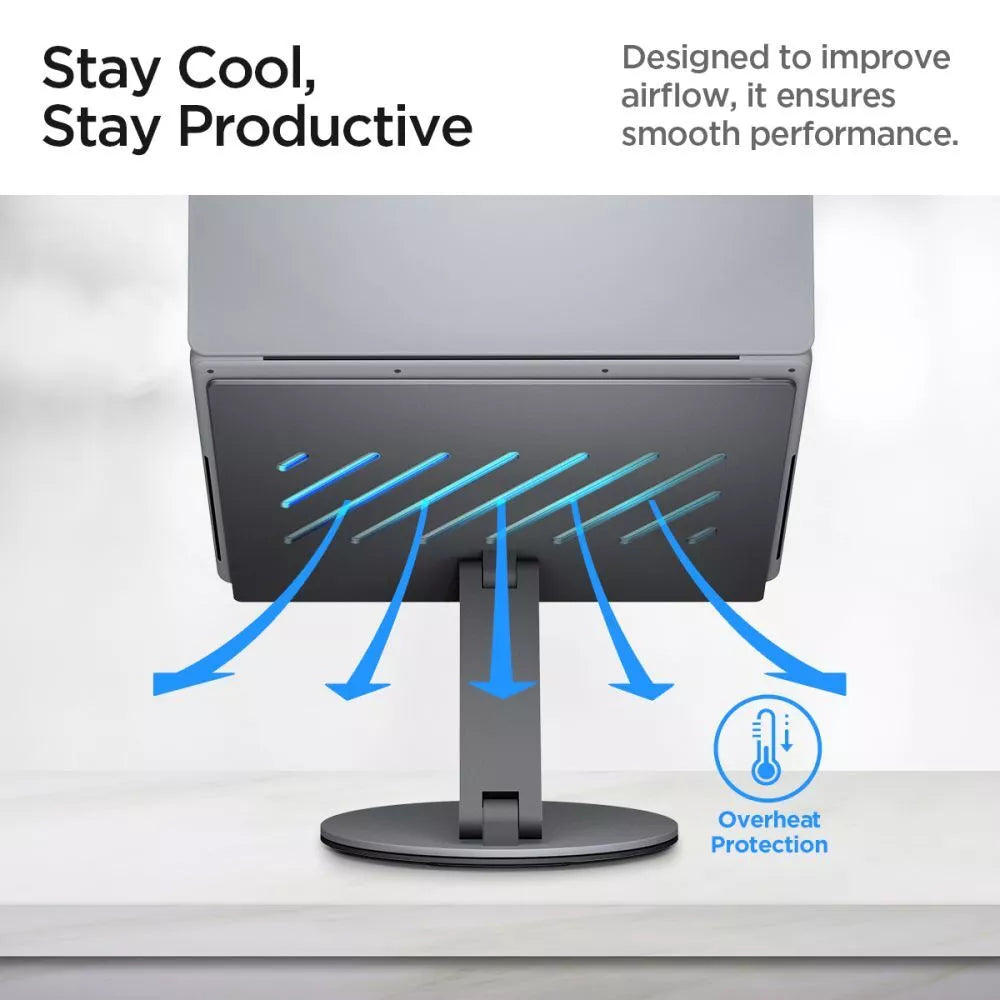 Spigen LD204H nešiojamo kompiuterio stovas su 6-in-1 šakote (Kosminė pilka)