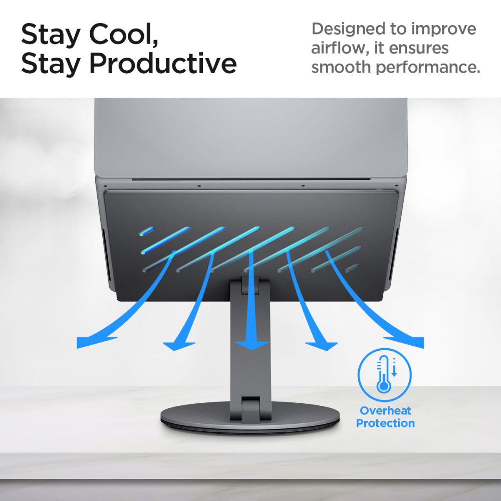 Spigen LD204H nešiojamo kompiuterio stovas su 6-in-1 šakote (Kosminė pilka)