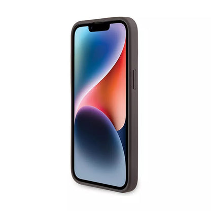 Guess 4G Collection Leather Metal Logo MagSafe - dėklas, skirtas iPhone 15 Pro Max (rudas)