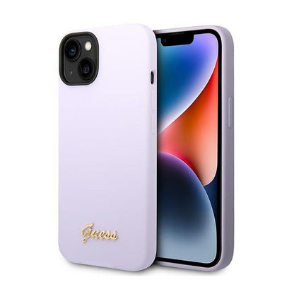 Guess silikoninis derlinis – dėklas iPhone 14 (violetinės spalvos)