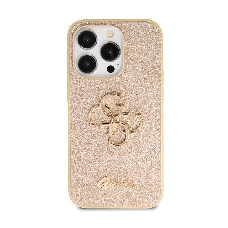 Guess Glitter Script Big 4G – dėklas, skirtas iPhone 14 Pro (auksinis)