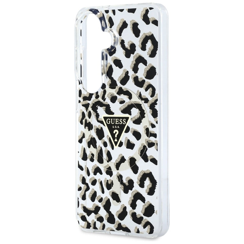 Guess IML Leopard Print Triangle MagSafe - Samsung Galaxy S26 dėklas (juodas)