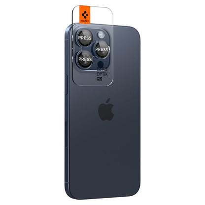 Spigen Optik Pro GLAS.TR EZ Fit fotoaparato apsauga, 2 vnt. – objektyvo apsauginis stiklas, skirtas "iPhone 15 Pro" / "iPhone 15 Pro Max" / "iPhone 14 Pro" / "iPhone 14 Pro Max" (2 vnt.)