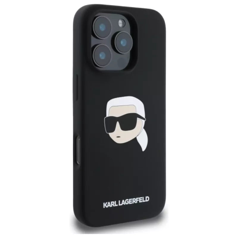 Karl Lagerfeld Silicone Karl Head Print MagSafe – dėklas iPhone 16 Pro (juodas)