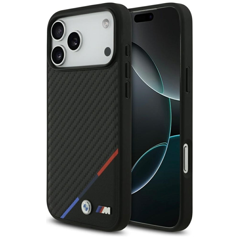 BMW M Carbon Tricolor Line MagSafe - dėklas iPhone 17 Pro Max (juodas)