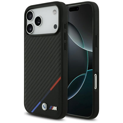 BMW M Carbon Tricolor Line MagSafe - dėklas iPhone 17 Pro Max (juodas)