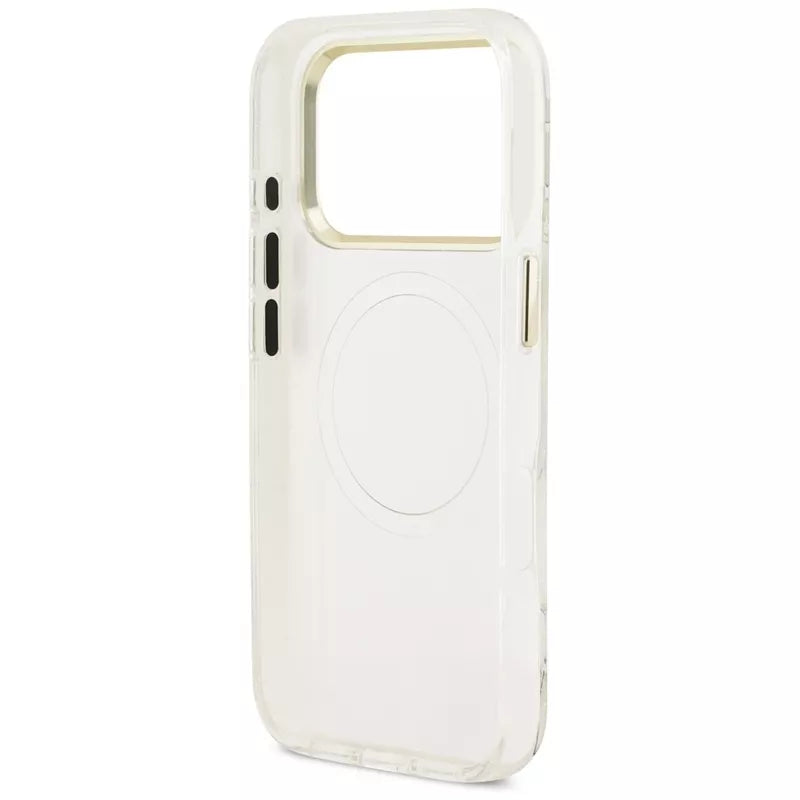 Guess IML Blizgučių Gėlių Trikampis MagSafe - Dėklas iPhone 17 Pro (baltas)